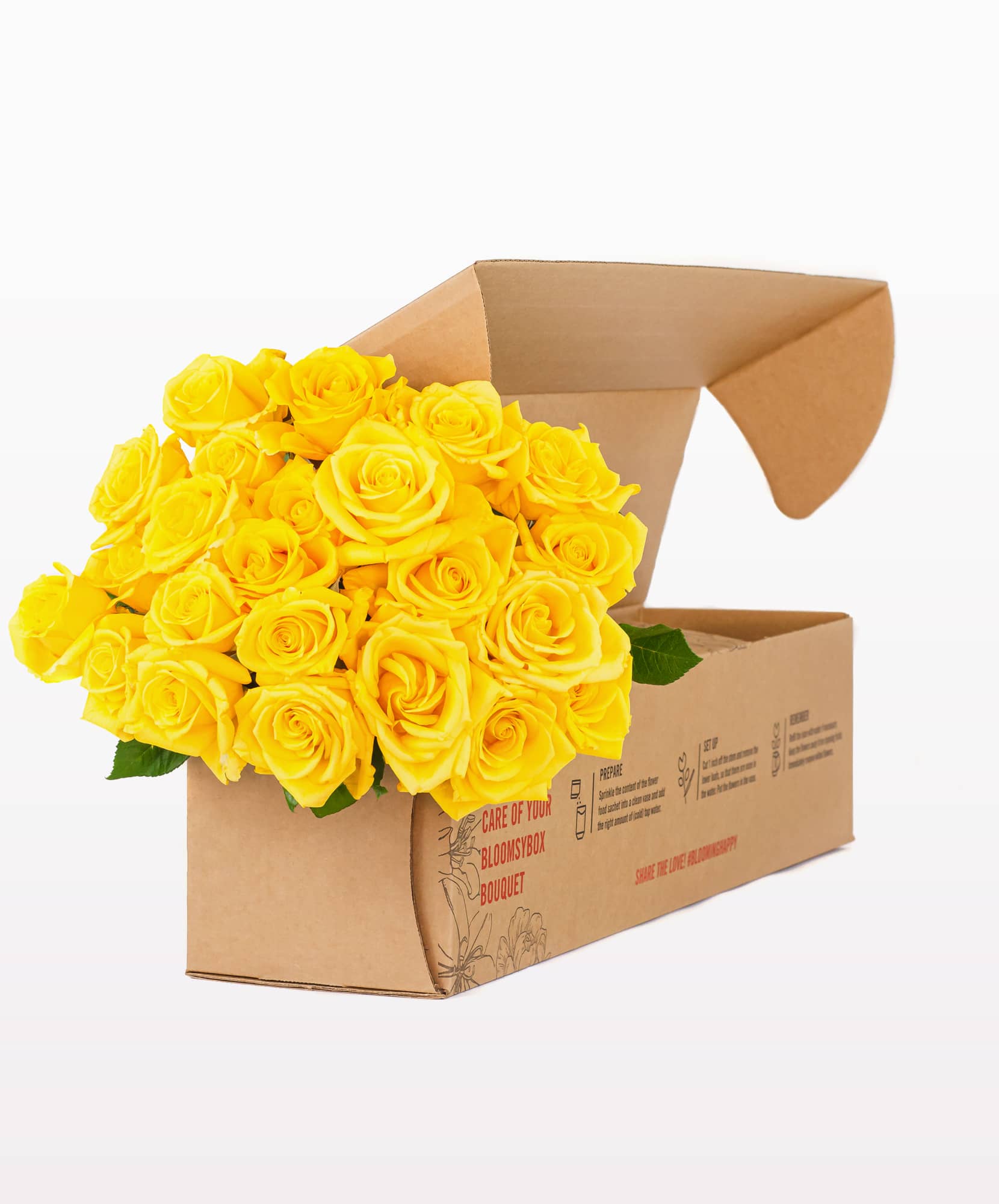 Vibrant yellow roses beautifully arranged and packaged for delivery in a BloomsyBox.